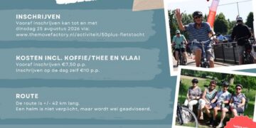 Schrijf een korte en pakkende titel in het Nederlands op basis van de onderstaande Facebooktekst: 𝟱𝟬𝗣𝗟𝗨𝗦 𝗳𝗶𝗲𝘁𝘀𝘁𝗼𝗰𝗵𝘁: 𝗱𝗲 𝗶𝗻𝘀𝗰𝗵𝗿𝗶𝗷𝘃𝗶𝗻𝗴𝗲𝗻 𝘇𝗶𝗷𝗻 𝗴𝗲𝗼𝗽𝗲𝗻𝗱!  Op woensdag 2 september 2026 vindt de 50PLUS fietstocht plaats. De route start en eindigt bij het @blotevoetenpark in Brunssum en is ongeveer 42 kilometer lang. Het wordt een unieke route met een gezellige pauzeplek, waar koffie en vlaai klaar staat.  Meld je direct aan via: 👉 https://themovefactory.nl/activiteit/50plus-fietstocht/ 𝗢𝘃𝗲𝗿𝗶𝗴𝗲 𝗶𝗻𝗳𝗼𝗿𝗺𝗮𝘁𝗶𝗲:    🔸 Starten kan in blokken van 30 minuten tussen 09.00 en 11.00 uur  🔸 De uiterlijke eindtijd is om 16.00 uur  🔸 Kosten vooraf inschrijven: €7,50 p.p.   🔸 Inschrijven op de dag zelf: €10,00 p.p. (alleen per pin)  🔸 Vragen? Mail dan naar fietstocht@themovefactory.nl  Gemeente Heerlen | Gemeente Kerkrade | Gemeente Landgraaf | Gemeente Brunssum | Vie  | Landgraaf Verbindt | Brunssum Beweegt.    Gebruik normale Nederlandse hoofdletterregels:   – Begin de titel met een hoofdletter.   – Gebruik hoofdletters bij plaatsnamen of namen van personen.   – Schrijf de rest van de titel zoals gebruikelijk, zonder onnodige hoofdletters.  Geef alleen de titel terug. Geen uitleg of extra tekst.